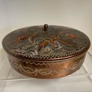 Etched Copper Decorative Trinket Box - Floral Motif